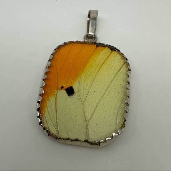 Sterling Silver Great Orange Tipped Butterfly Wing Pendant Unique and Authentic! - Picture 5 of 13